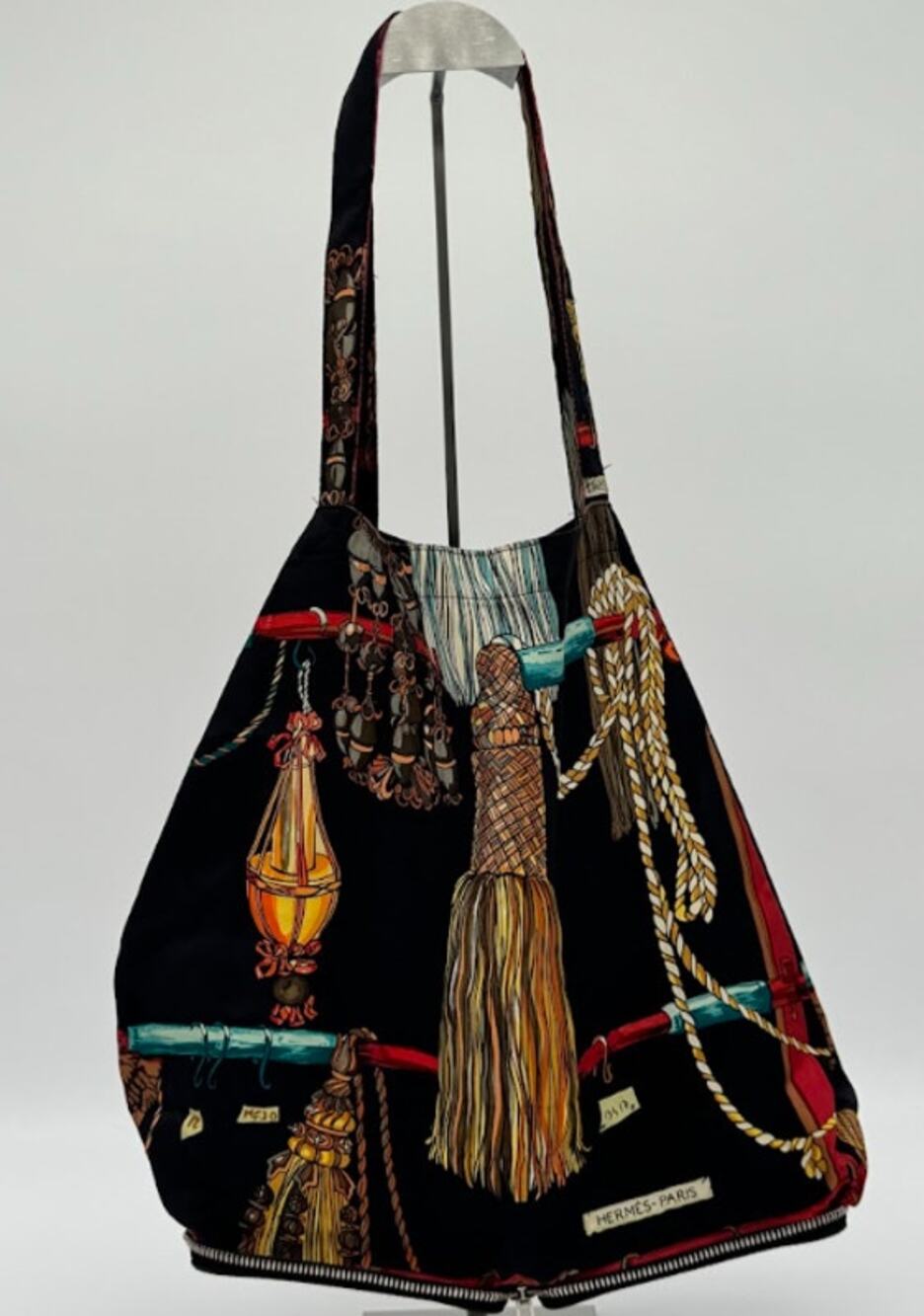 Hermès Passementerie Silky Pop Black Silk Foldable Shoulder Tote Bag